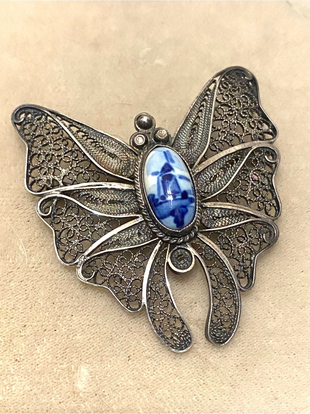 Vintage Sterling Silver Filagree Butterfly Brooch